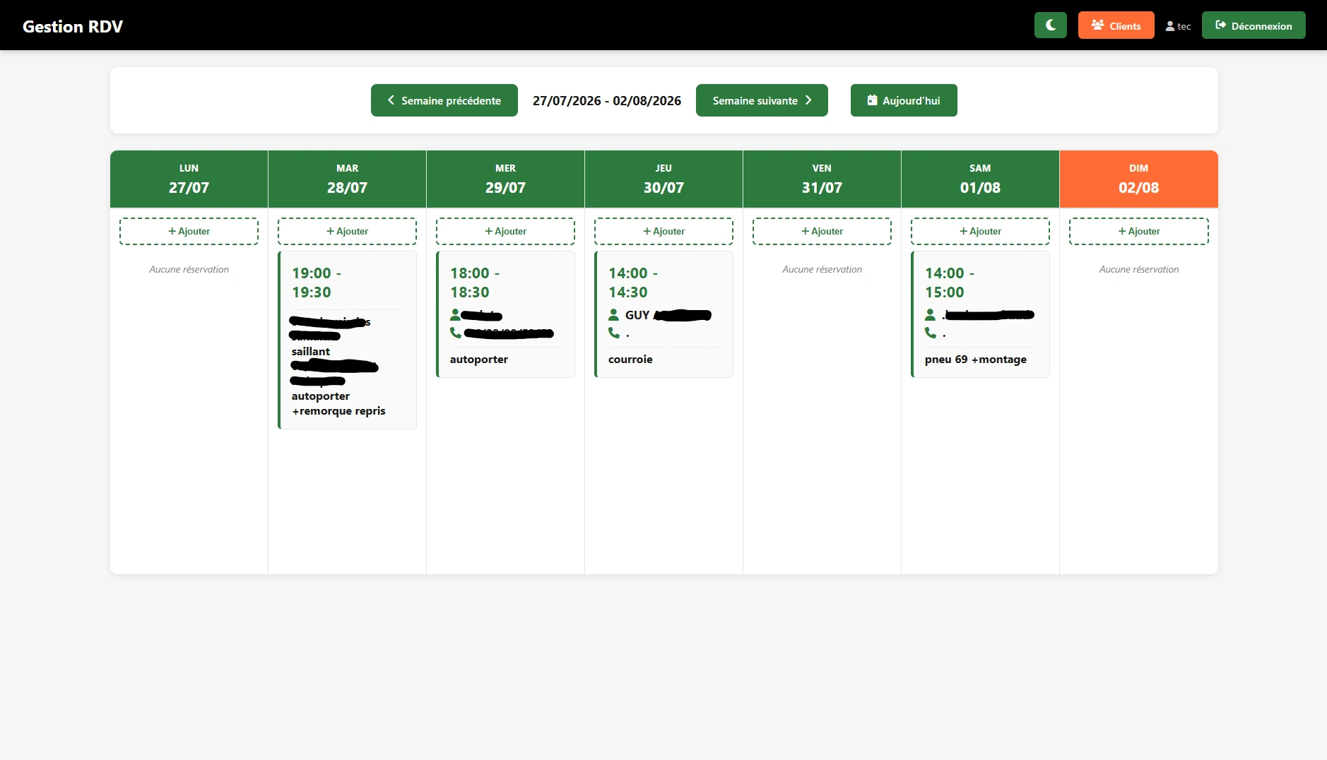 Panel Gestion RDV